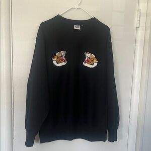 Black Men's GU Crewneck Sweater with Embroidered Tiger Motifs